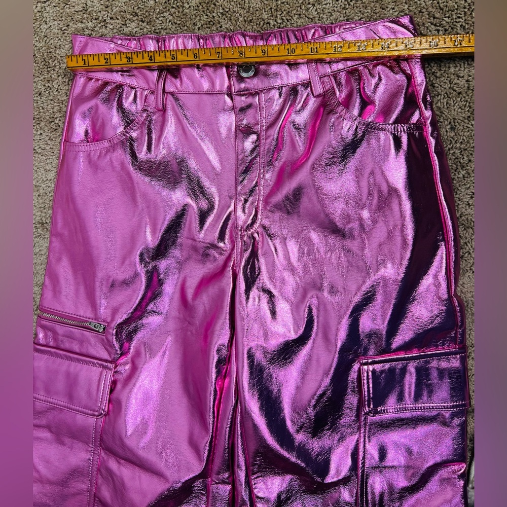 Pink Metallic High-Rise Cargo Pants – Lined, Fits Like L - Picture 6 of 16